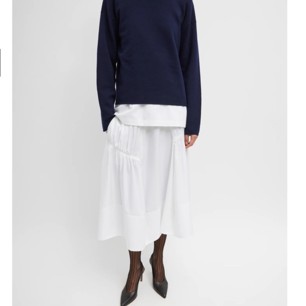 NWOT Tibi Shirred Nylon Paneled Skirt in White Size Medium